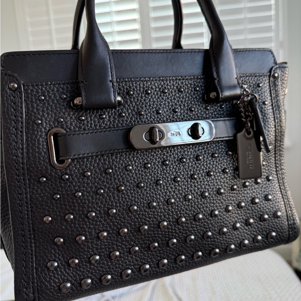 Coach Black Studded Satchel - Swagger 27 - Picture 2 of 7